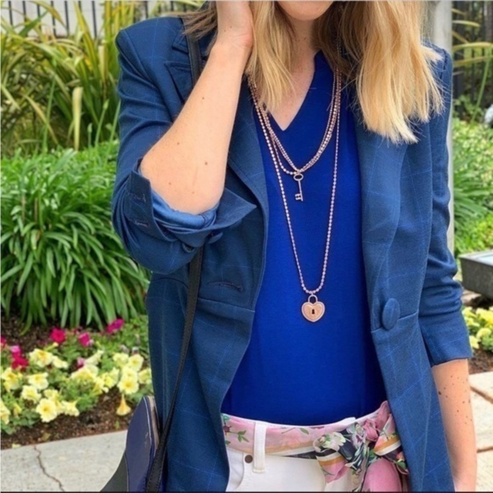 Cabi Sunset Kiss Navy Blue Windowpane Check Blazer